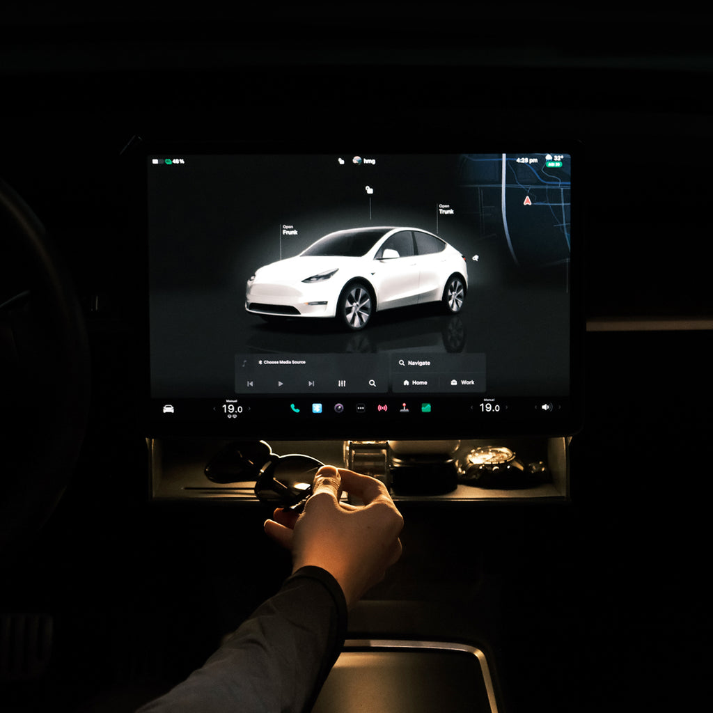 tesla model 3 y under screen storage box led light