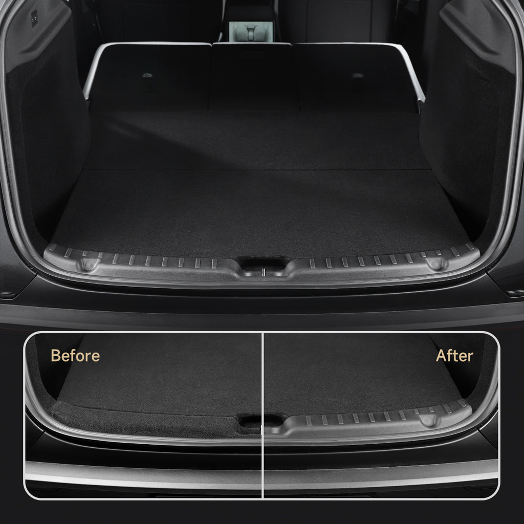 Model Y Juniper 2025+ Trunk Tailgate Threshold Cover Compare Before Install with After Install